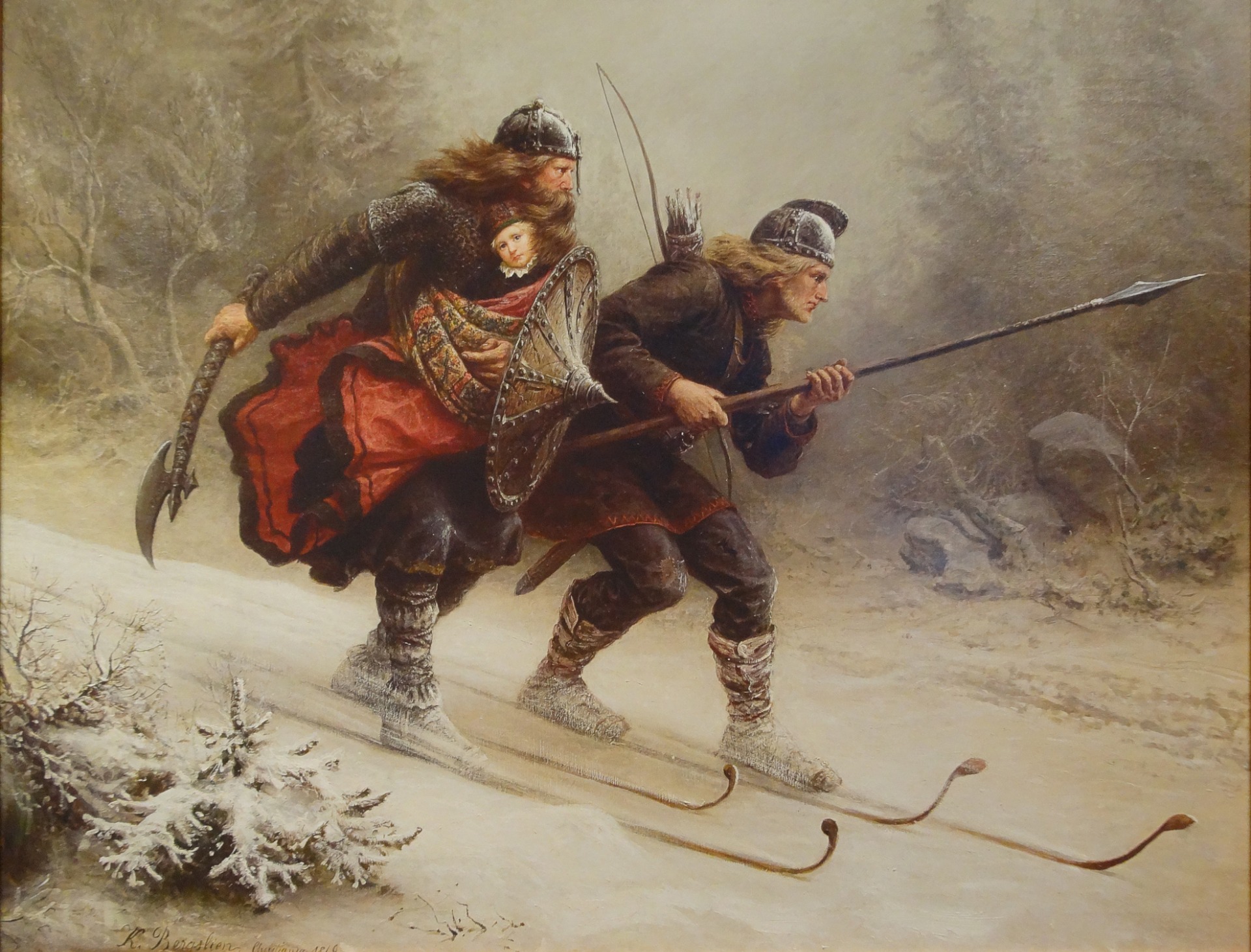 https://no.wikipedia.org/wiki/Birkebeinerne#/media/Fil:Birkebeinerne_p%C3%A5_Ski_over_Fjeldet_med_Kongsbarnet_(cropped).jpg